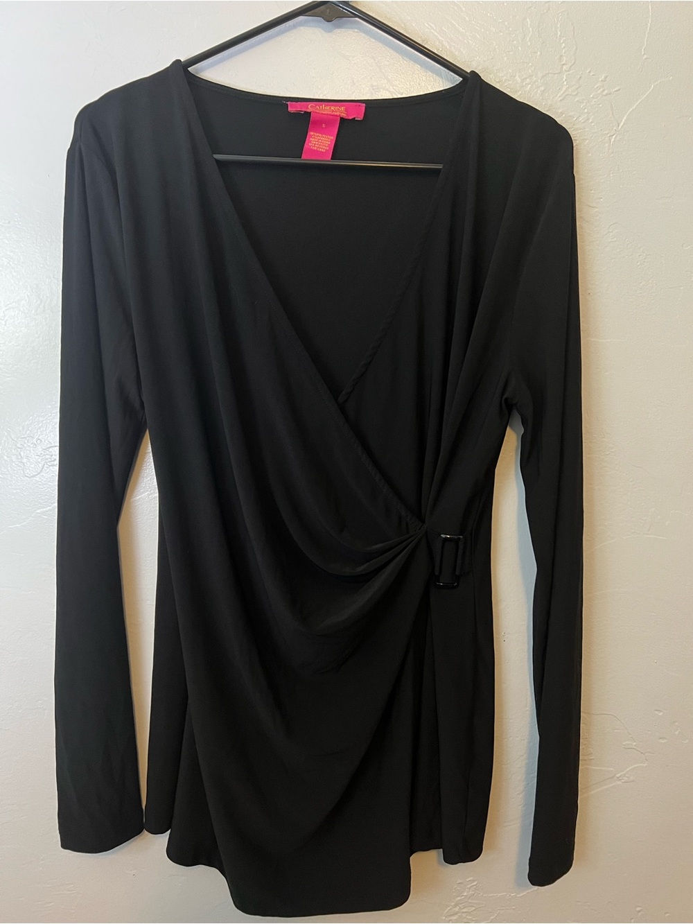 Catherines Black Wrap-Front Long Sleeve Top Size Small